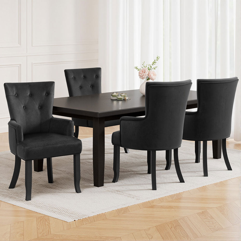 4x Artiss Dining Chairs Velvet French Provincial Armchair Black-6