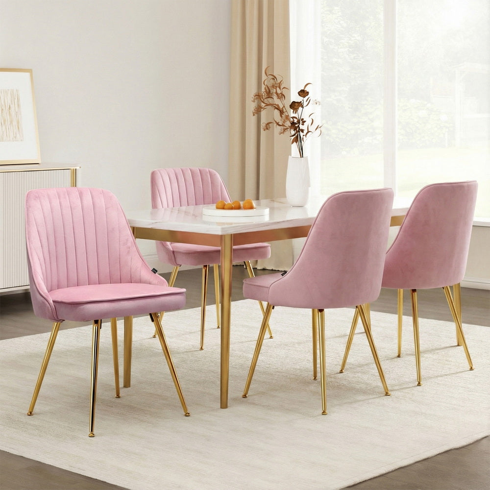 Artiss Dining Chairs Set of 4 Velvet Channel Tufted Pink-6