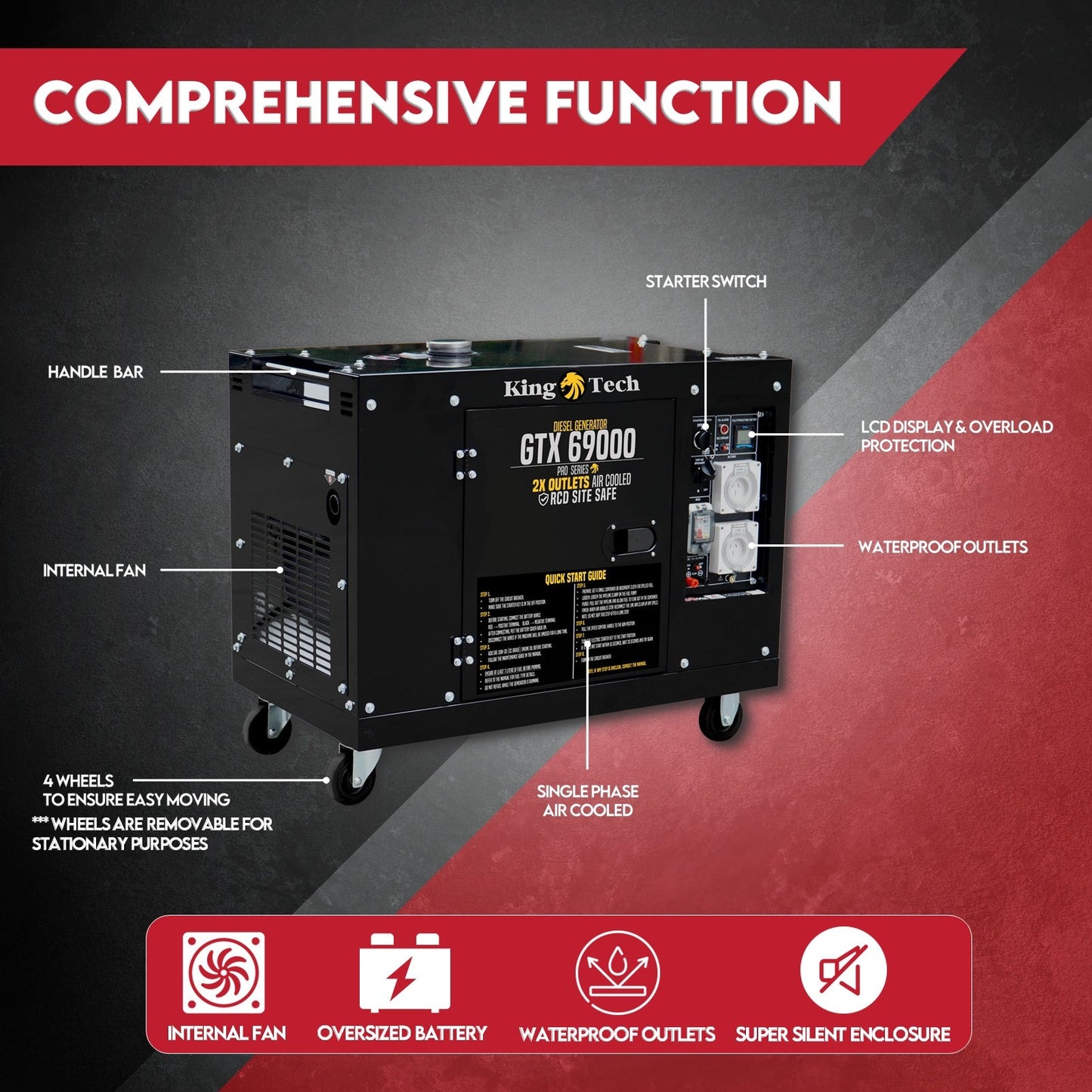 8.4kW Max 6kW Rated Diesel Generator New Single Phase Commercial