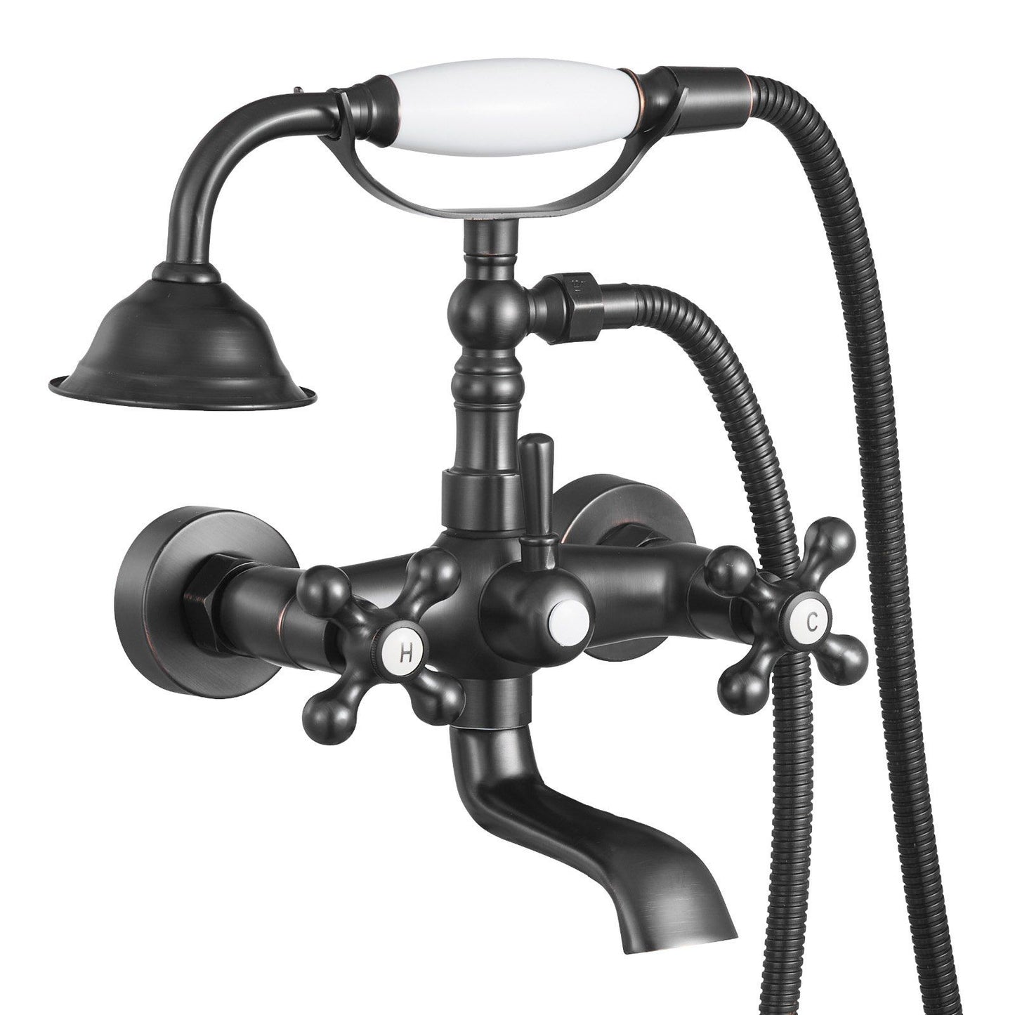 Clawfoot Tub Faucet, Wall Mount Bathtub Faucets with Handheld Shower, Vintage Oil-Rubbed Bronze Clawfoot Tub Filler Faucet Shower Kit with Adjustable Swing Arms & 360° Rotation Spout for Bathtubs