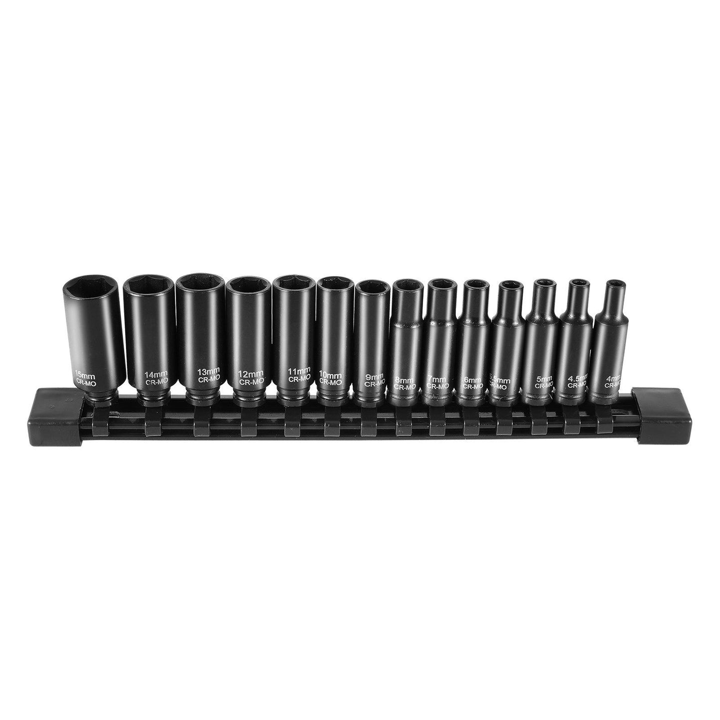 1/4" Drive Impact Socket Set, 14 Piece Deep Socket Set Metric 4-15mm, 6 Point Cr-Mo Alloy Steel for Auto Repair, Easy-to-Read Size Markings, Rugged Construction, Socket Organizer