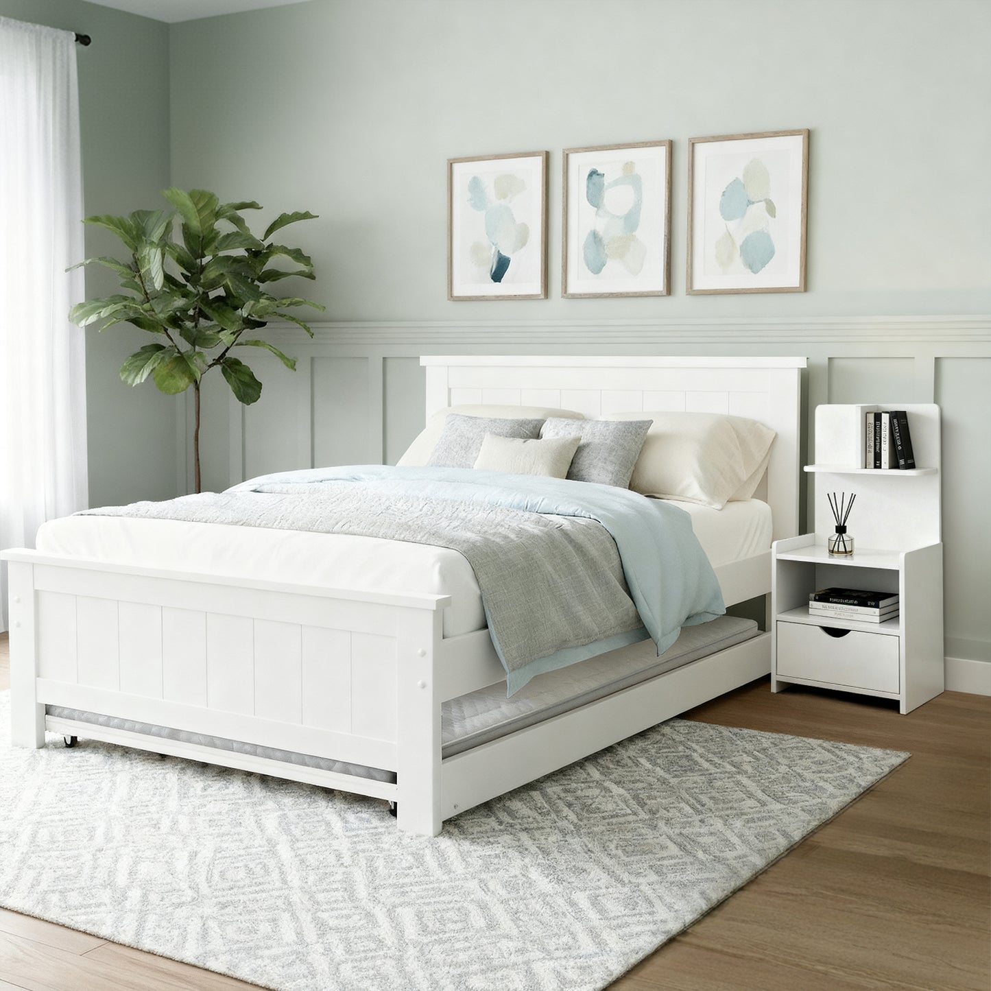 Artiss King Single Bed Frame and Bedside Table White-6