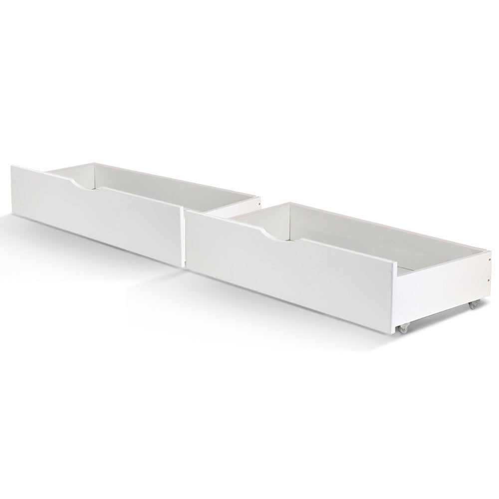 Artiss 2x Bed Frame Storage Drawers Trundle White-7