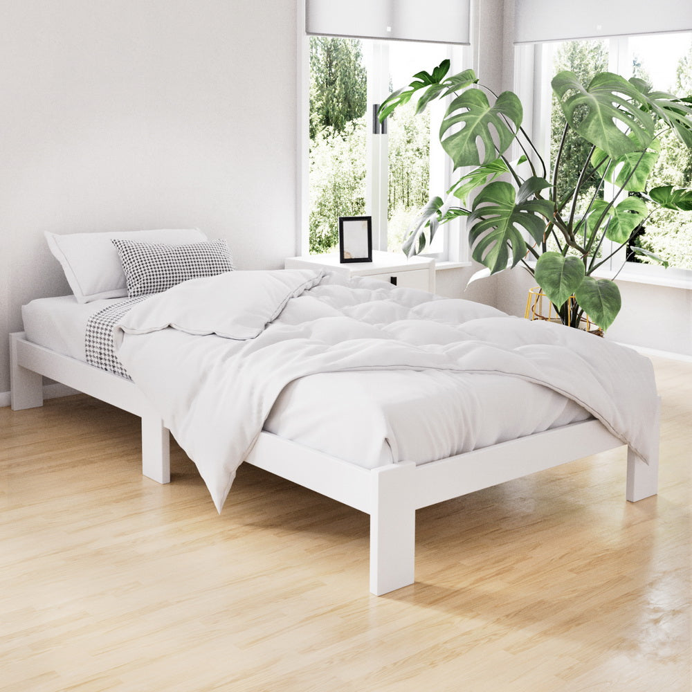 Artiss Bed Frame King Single Size Wooden White JADE-7