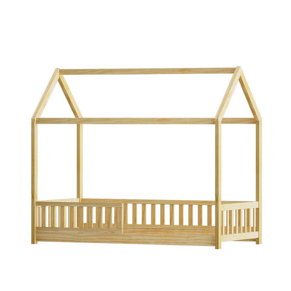 Artiss Bed Frame Wooden Kids House Frame White ROCK