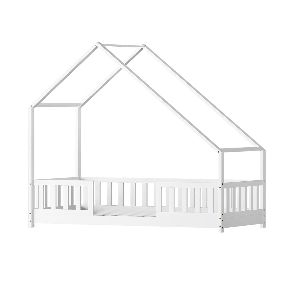Artiss Bed Frame Wooden Kids House Single Frame White PAVO-6