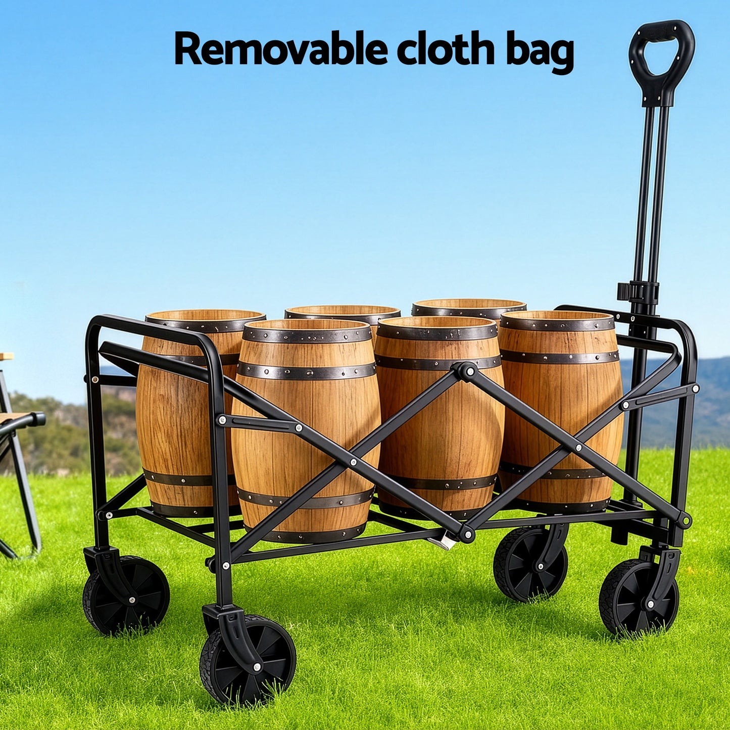 Gardeon Garden Cart Folding Trolley Camping Wagon Barrow Outdoor Beach Black-8