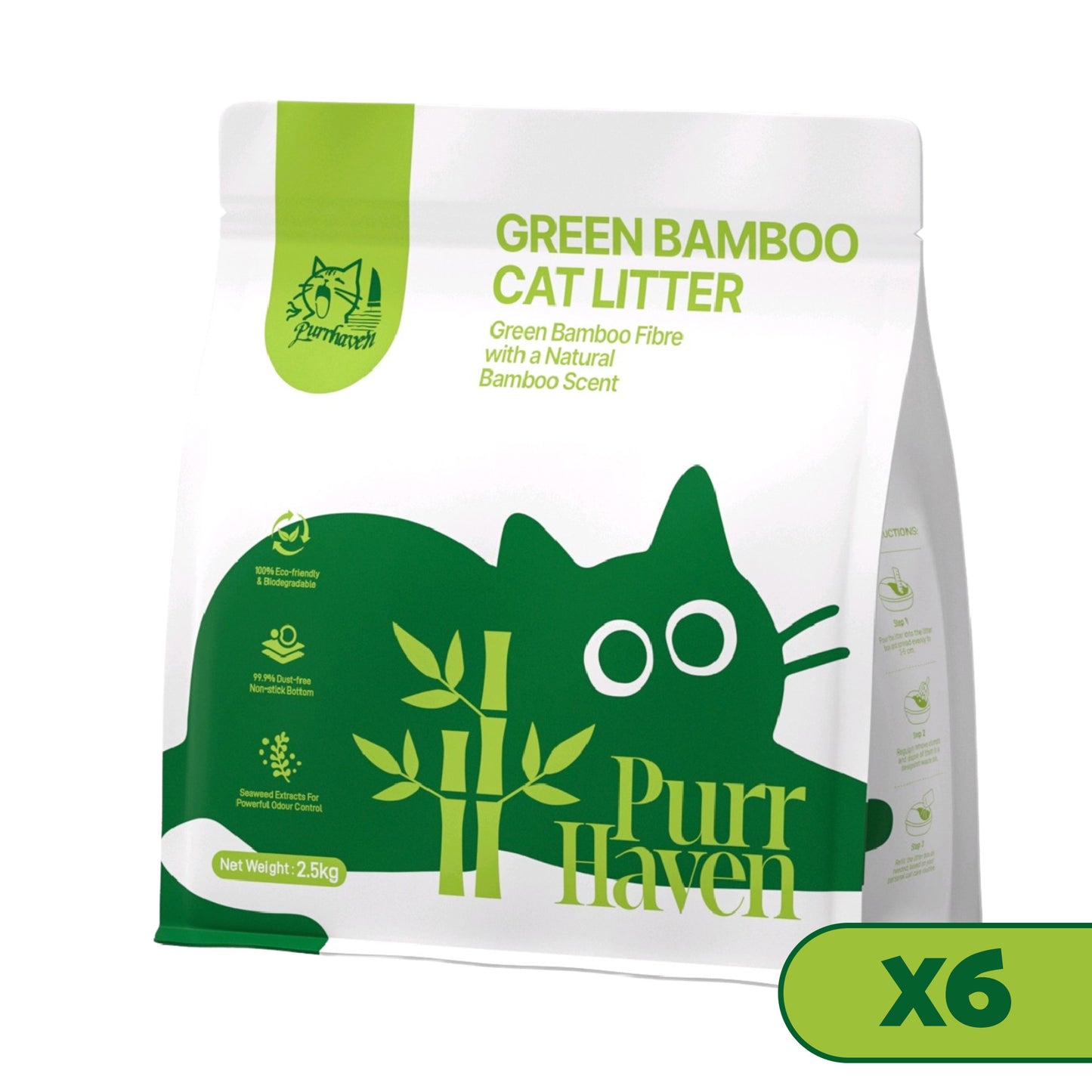 PurrHaven Bamboo Clumping Cat & Kitty Litter, 15kg (6 Pack),Dust Free,Natural Flusable,Easy to Clean,Odour Neutraliser,Rapid Liquid Absorption,Non-Toxic Formula