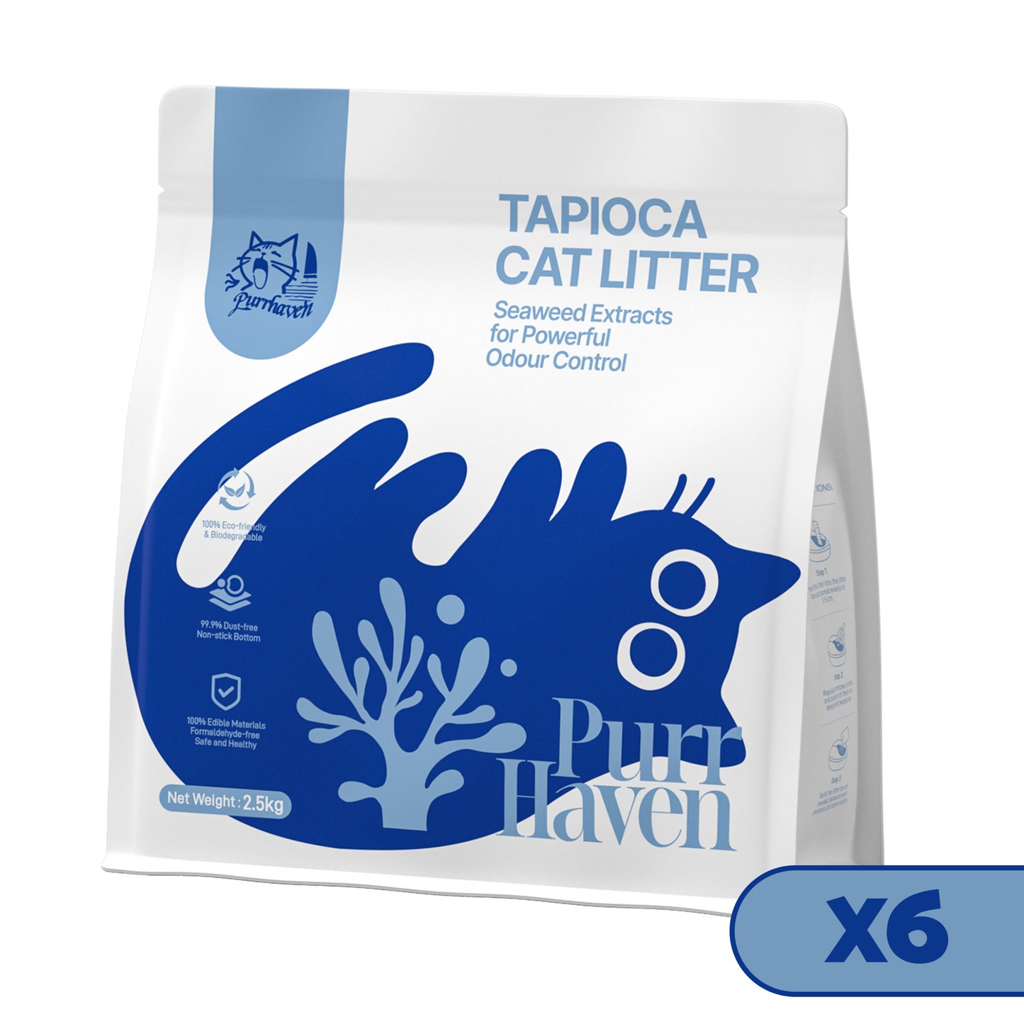 PurrHaven Tapioca Clumping Cat & Kitty Litter, 15kg (6 Pack),Dust Free,Natural Flusable,Easy to Clean,Odour Neutraliser,Rapid Liquid Absorption,Non-Toxic Formula