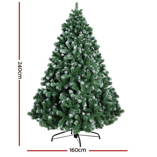 Jingle Jollys Christmas Tree 2.4M Xmas Trees Decorations Snowy 1500 Tips-1