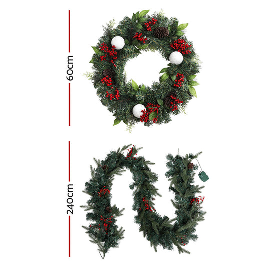 Jingle Jollys Christmas Garland with Wreath Set LED Lights Xmas Tree Decor-1