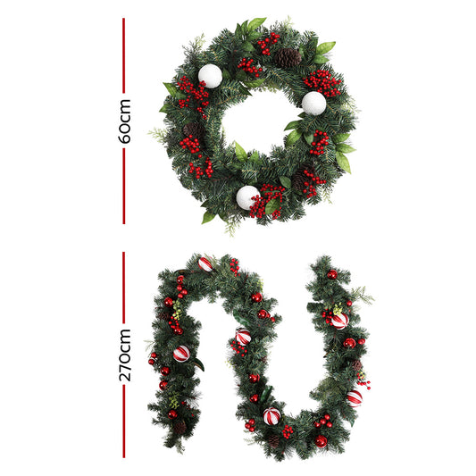 Jingle Jollys Christmas Garland with Wreath Set Ornaments Xmas Tree Decor-1