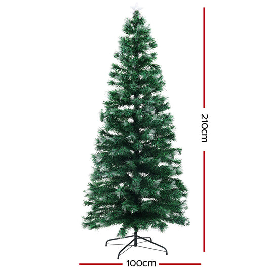 Jingle Jollys Christmas Tree 2.1M 7FT LED Xmas Multi Colour Lights Optic Fibre-1