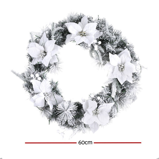 Jingle Jollys 60cm Christmas Wreath LED Lights Snowy Flowers Garland Party Decor-1