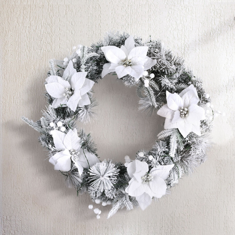 Jingle Jollys 60cm Christmas Wreath LED Lights Snowy Flowers Garland Party Decor-6
