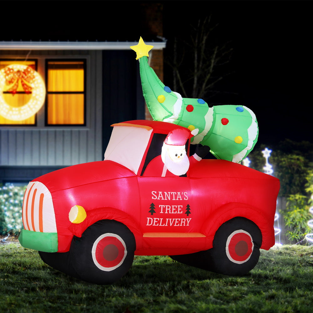 Jingle Jollys Christmas Inflatable Santa Truck 1.6M Height LED Decorations Illuminated-6