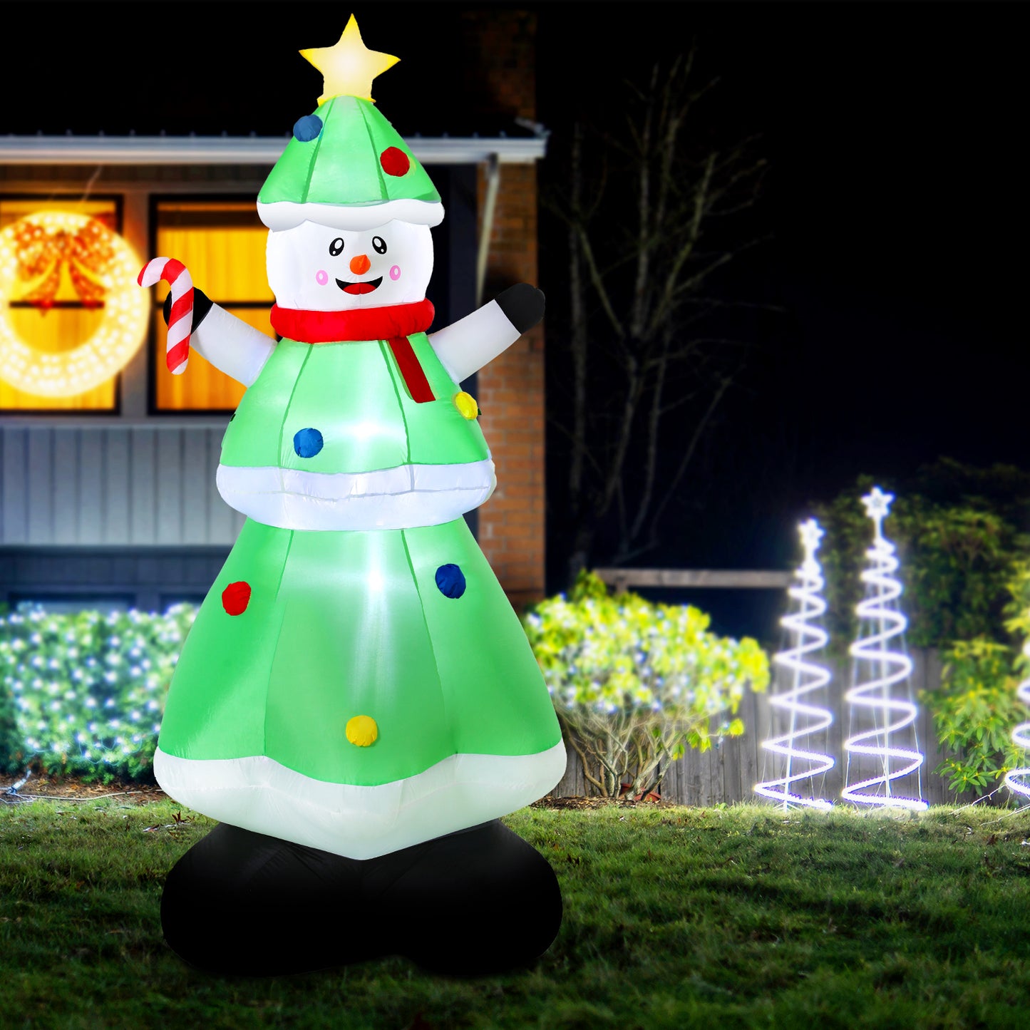 Jingle Jollys Christmas Inflatable Snowman Tree 2.75M Height LED Decorations Illuminated-6