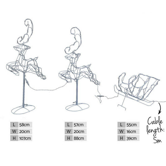 1X Christmas Lights Reindeer Sleigh 120 LED Decorations Jingle Jollys-1