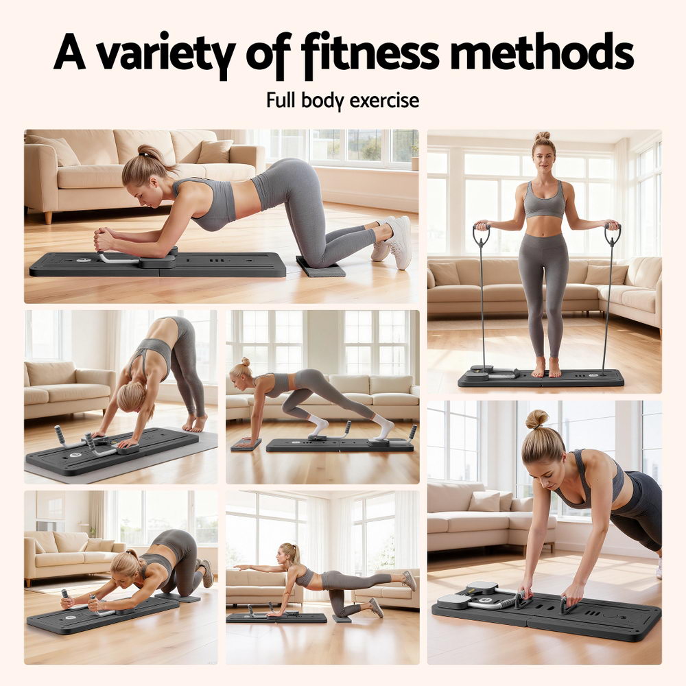 Everfit Pilates Reformer Abdominal Exercise Board Push Up Set Fitness Black-3