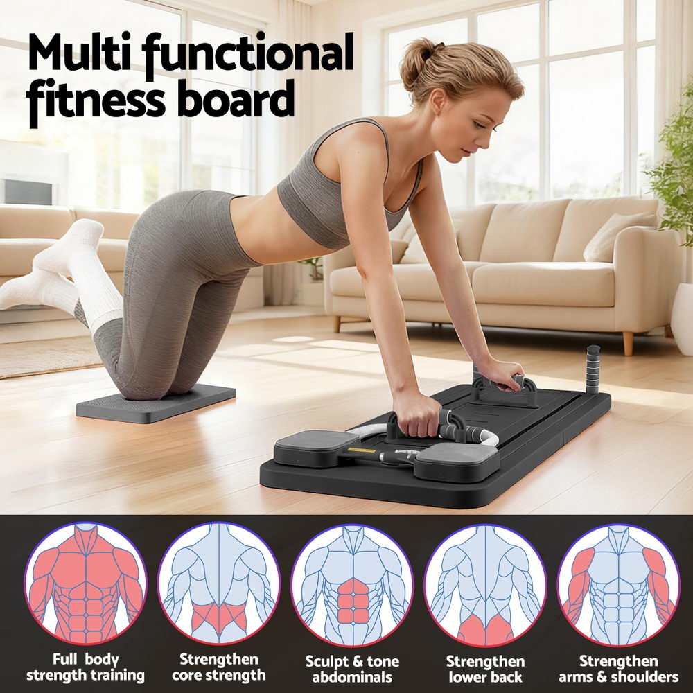 Everfit Pilates Reformer Abdominal Exercise Board Push Up Set Fitness Black-4