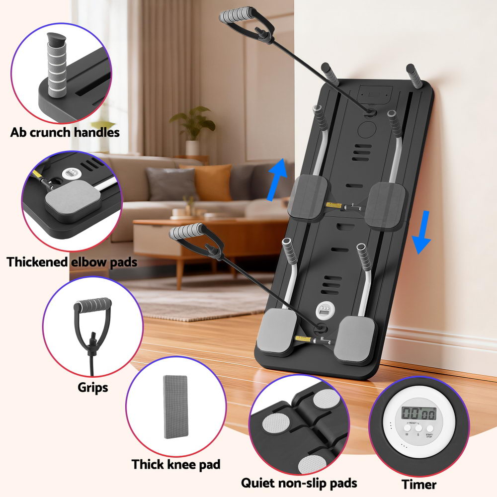 Everfit Pilates Reformer Abdominal Exercise Board Push Up Set Fitness Black-5