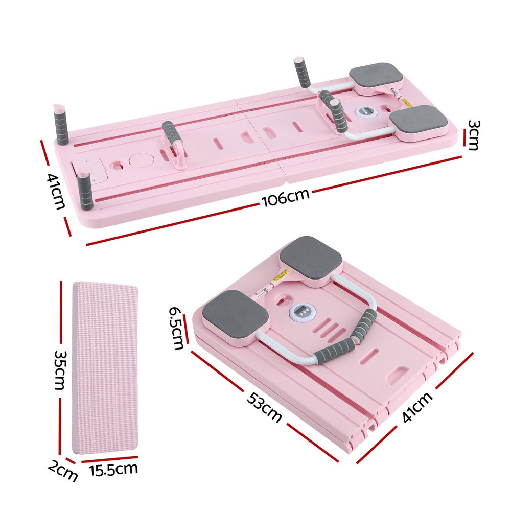 Everfit Pilates Reformer Abdominal Exercise Board Push Up Set Fitness Pink-1