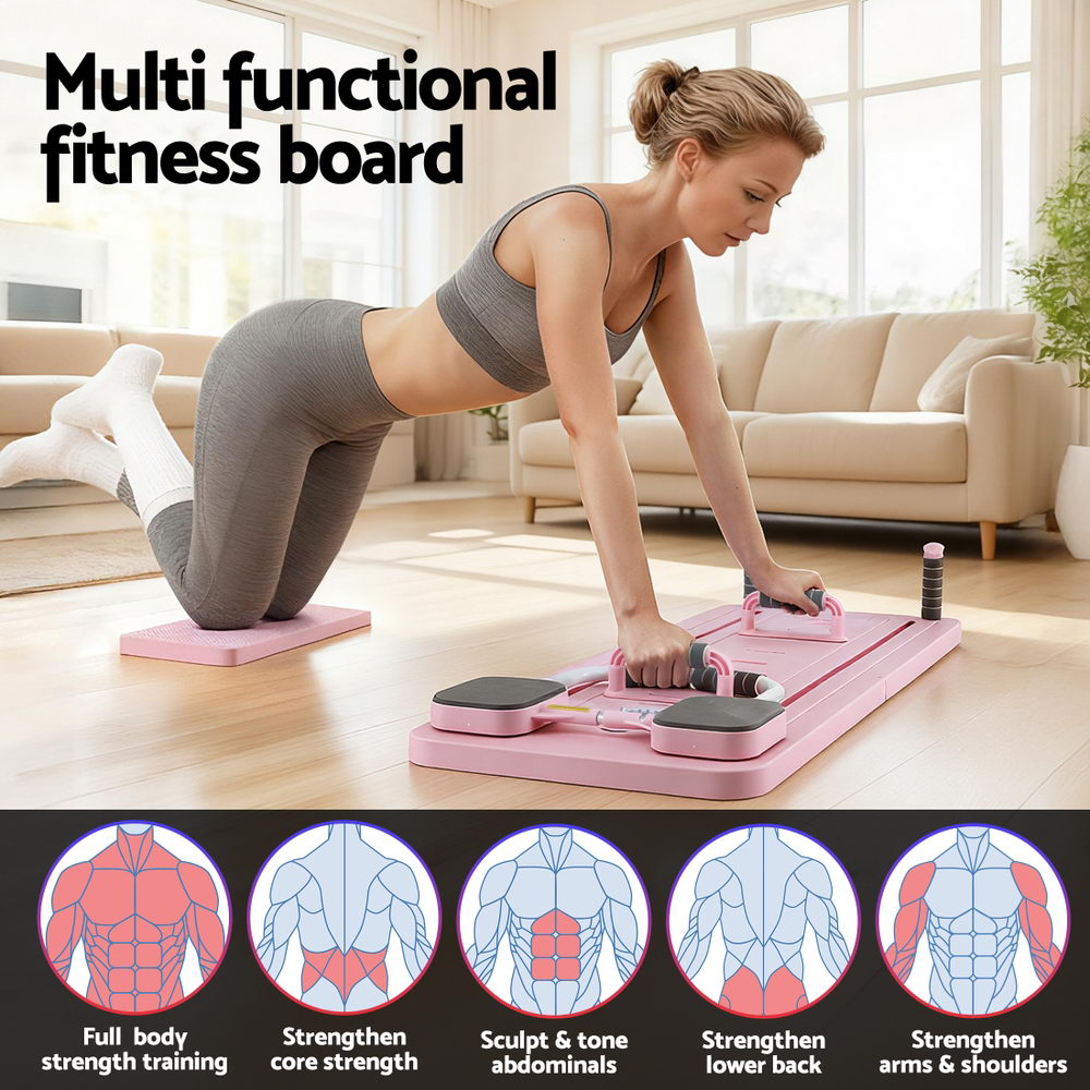 Everfit Pilates Reformer Abdominal Exercise Board Push Up Set Fitness Pink-4