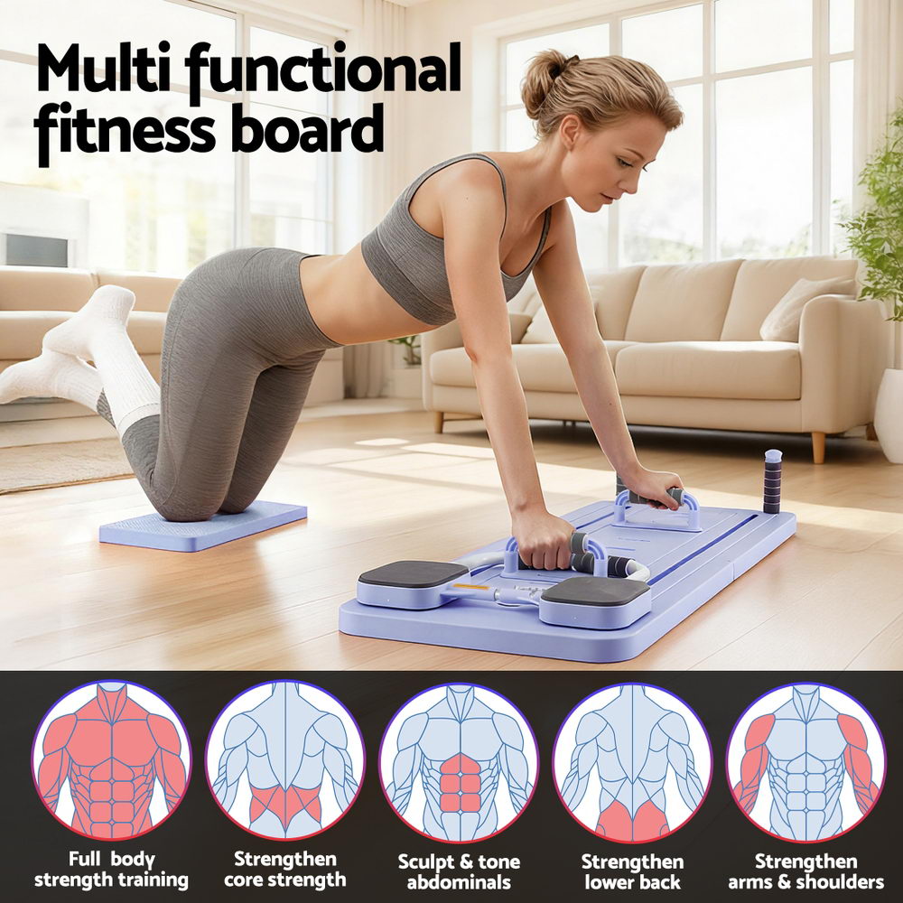 Everfit Pilates Reformer Abdominal Exercise Board Push Up Set Fitness Purple-4