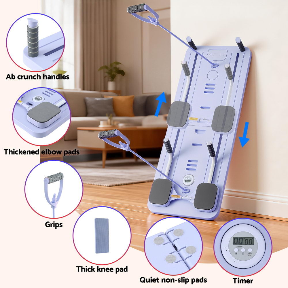 Everfit Pilates Reformer Abdominal Exercise Board Push Up Set Fitness Purple-5