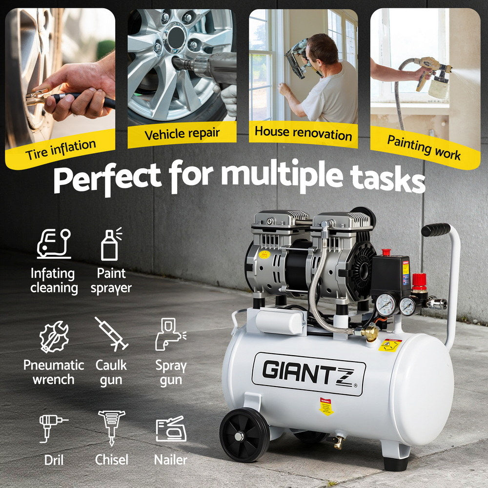 Giantz 24L Air Compressor Quiet 0.75HP Oil-Free Portable Tyre Inflator 40L/Min-7