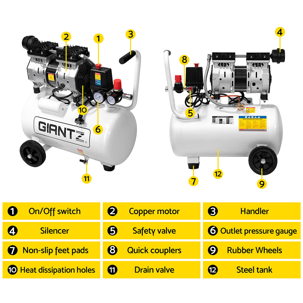 Giantz 24L Air Compressor 40 L/min 115psi Oil-Free Electric Portable Inflator-3