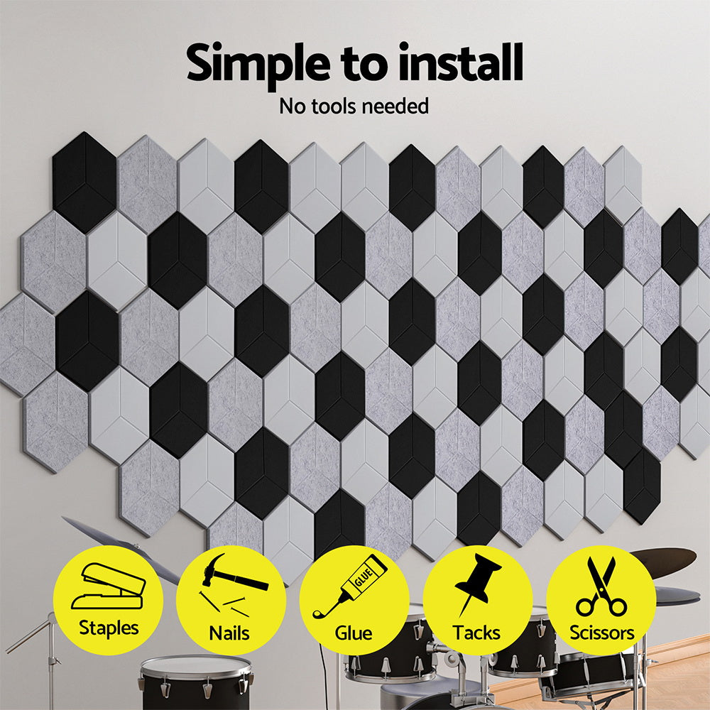 Alpha Acoustic Foam 12pcs 35x30x0.9cm Soundproof Absorption Panel Adhesive Black-5