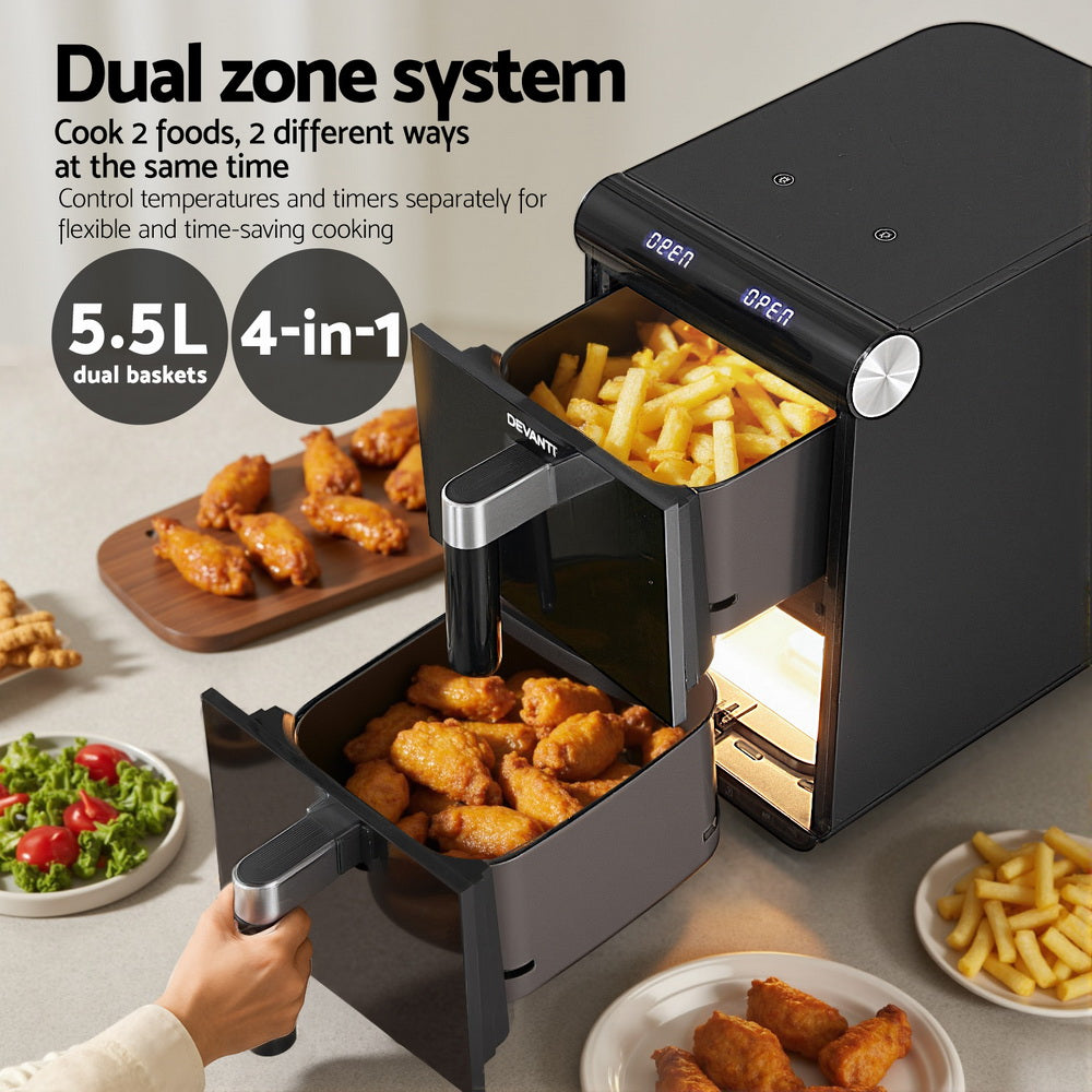 Devanti Air Fryer Oven 11L Dual Zone Fryers-4
