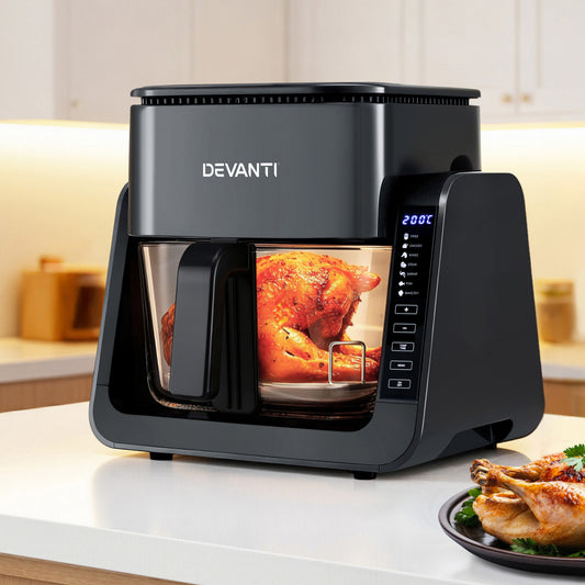 Devanti 2-IN-1 Air Fryer 5.5L Dual Zone Fryers Electric Cooker with Top BBQ Grill & Bot-0