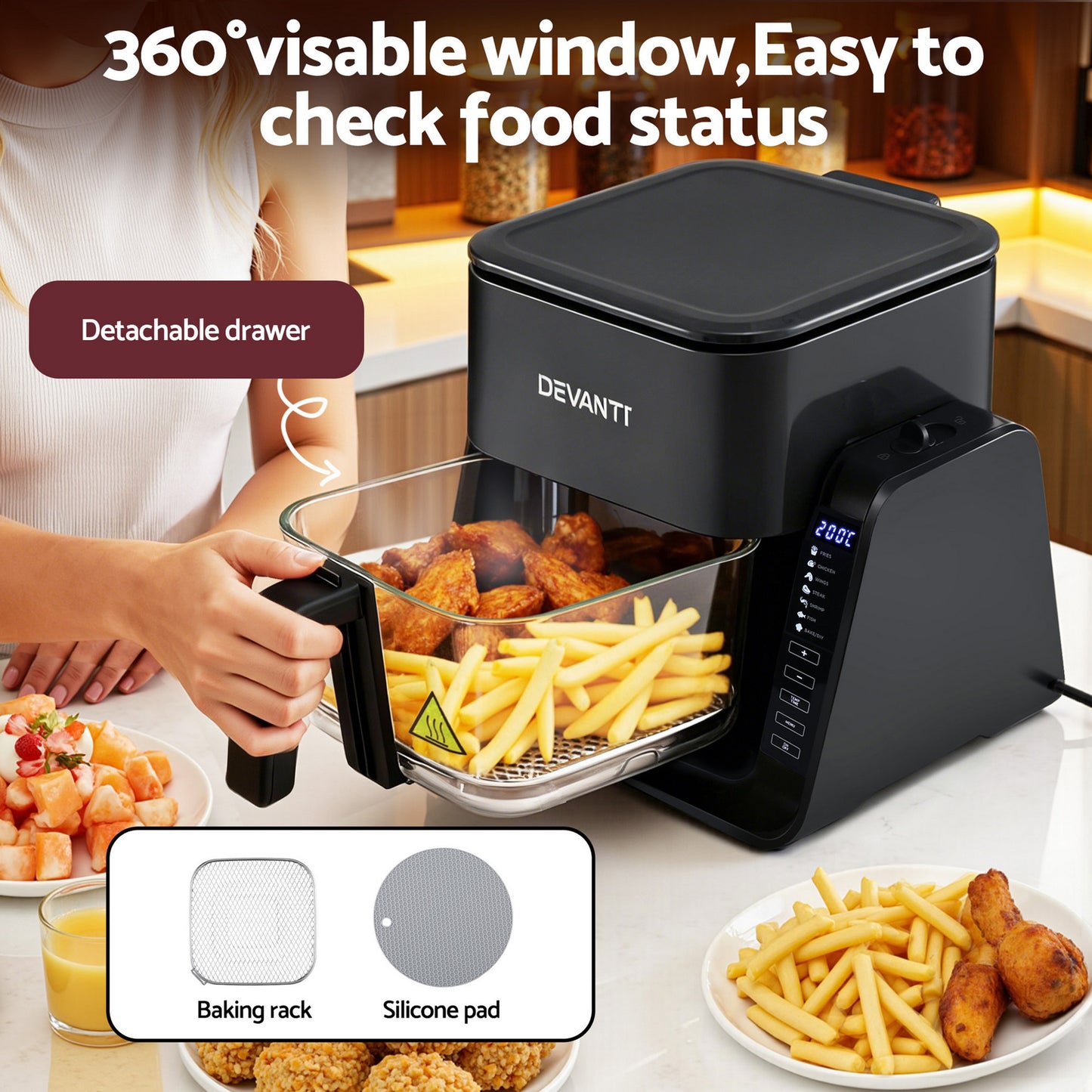 Devanti 2-IN-1 Air Fryer 5.5L Dual Zone Fryers Electric Cooker with Top BBQ Grill & Bot-4