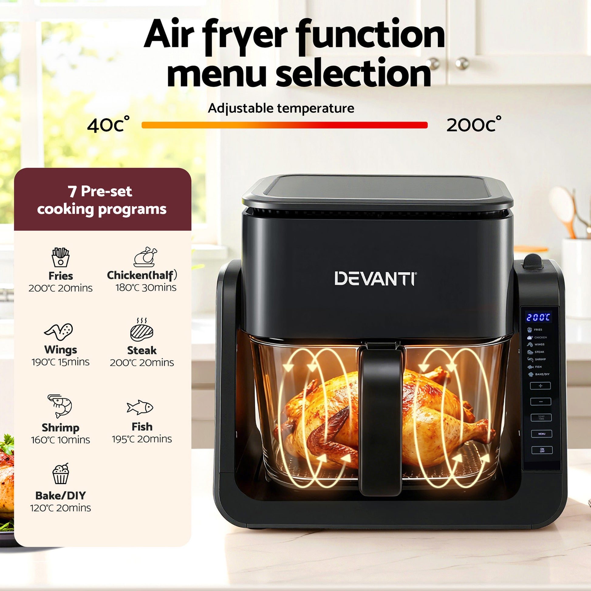 Devanti 2-IN-1 Air Fryer 5.5L Dual Zone Fryers Electric Cooker with Top BBQ Grill & Bot-5