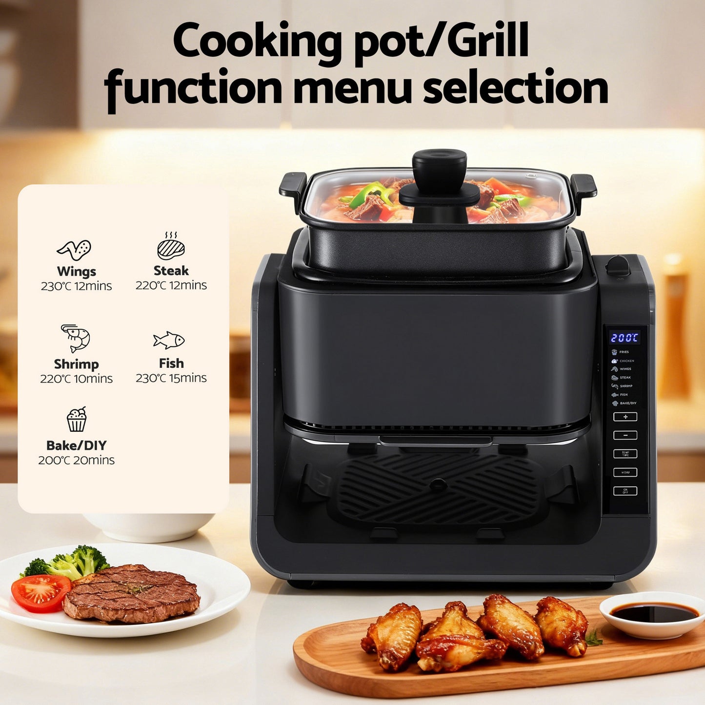 Devanti 2-IN-1 Air Fryer 5.5L Dual Zone Fryers Electric Cooker with Top BBQ Grill & Bot-6