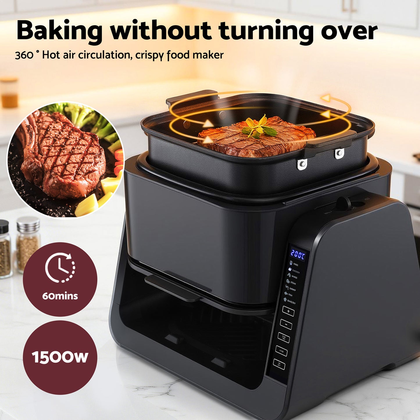 Devanti 2-IN-1 Air Fryer 5.5L Dual Zone Fryers Electric Cooker with Top BBQ Grill & Bot-7