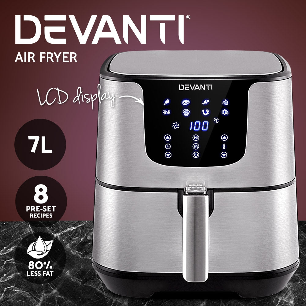 Devanti Air Fryer 7L LCD Fryers Stainless Steel-2