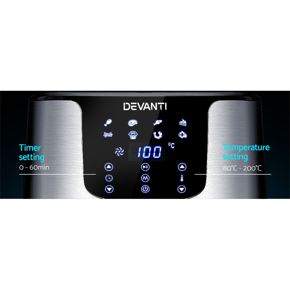 Devanti Air Fryer 7L LCD Fryers Stainless Steel-4