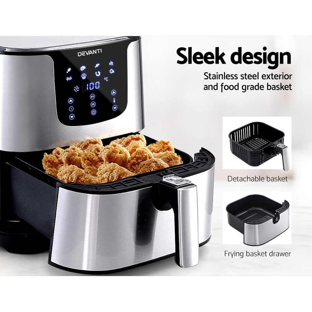 Devanti Air Fryer 7L LCD Fryers Stainless Steel-5