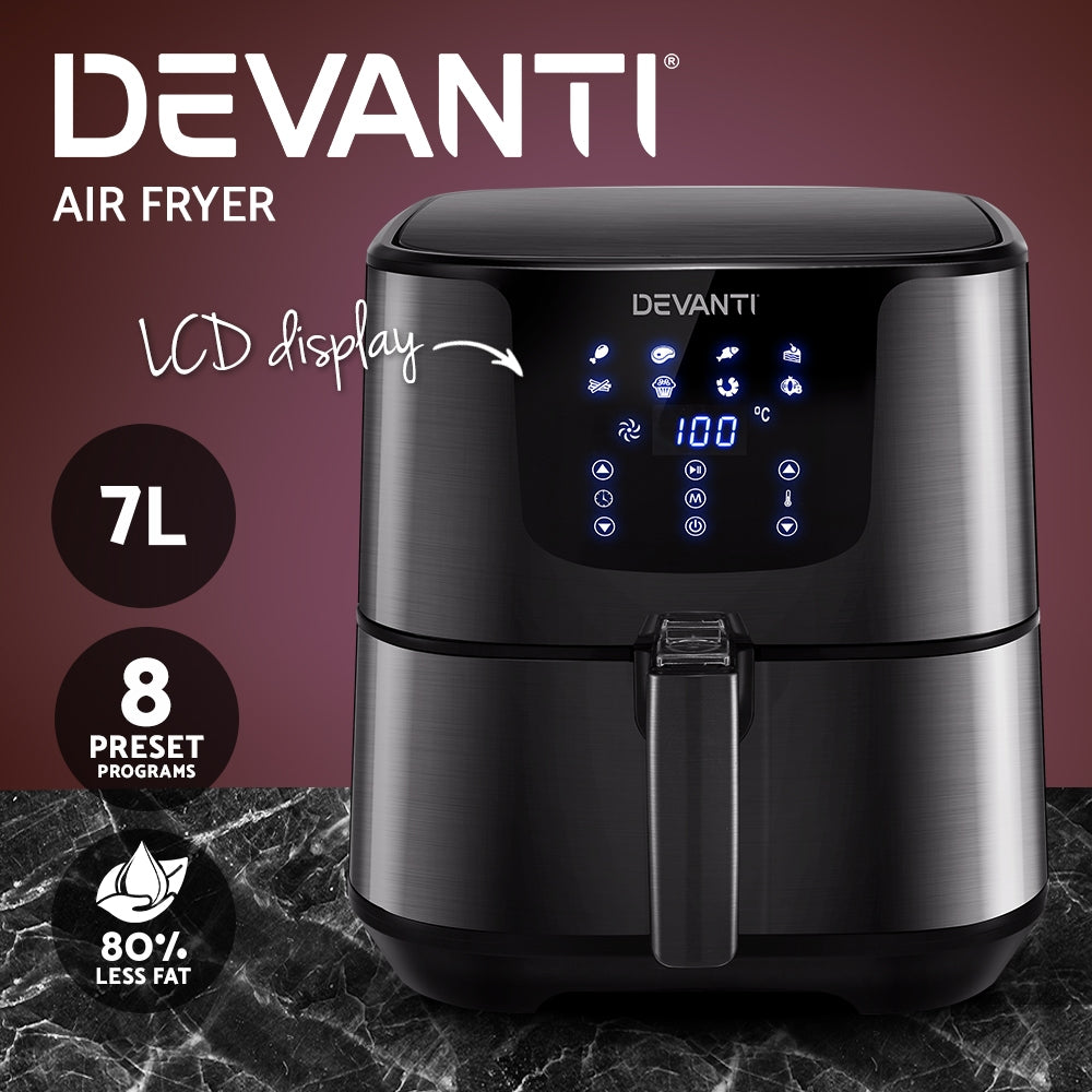 Devanti Air Fryer 7L LCD Fryers Black-3