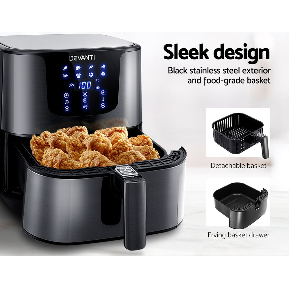 Devanti Air Fryer 7L LCD Fryers Black-5