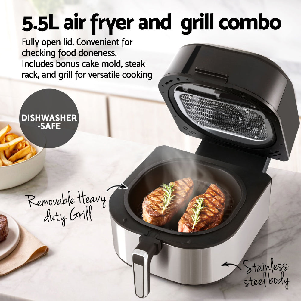 Devanti 5.5L Air Fryer & Grill LCD Fryers 1500W-4