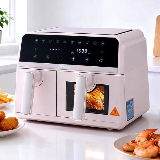 Devanti Air Fryer 9L Dual Zone Fryers 2600W Pink-0