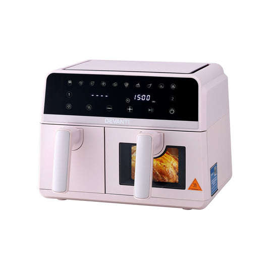 Devanti Air Fryer 9L Dual Zone Fryers 2600W Pink-1