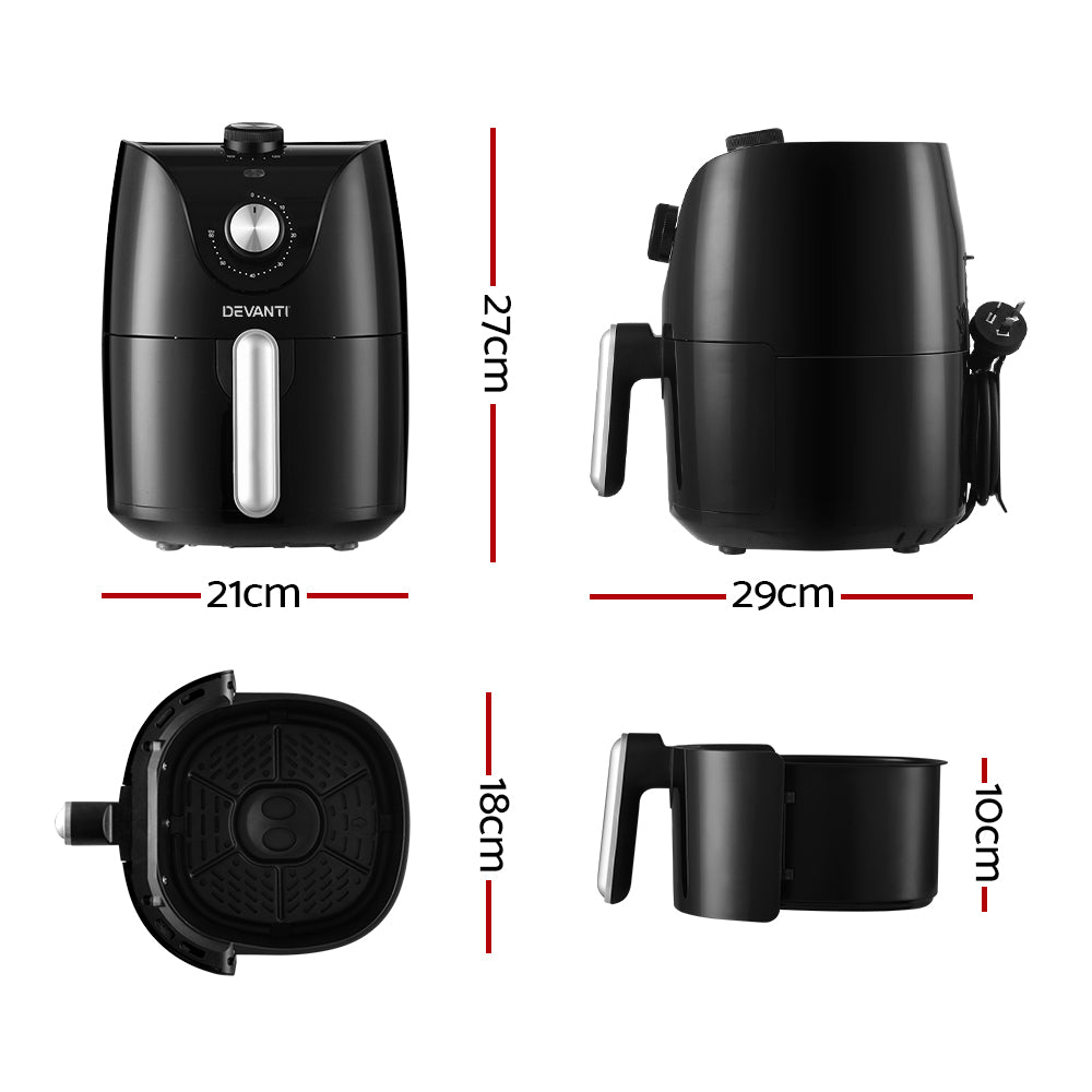 Devanti Air Fryer 2.5L Knob Fryers-1