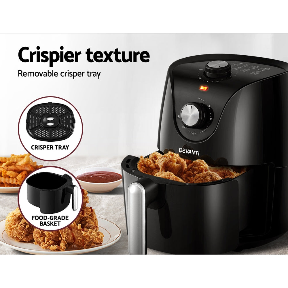 Devanti Air Fryer 2.5L Knob Fryers-6