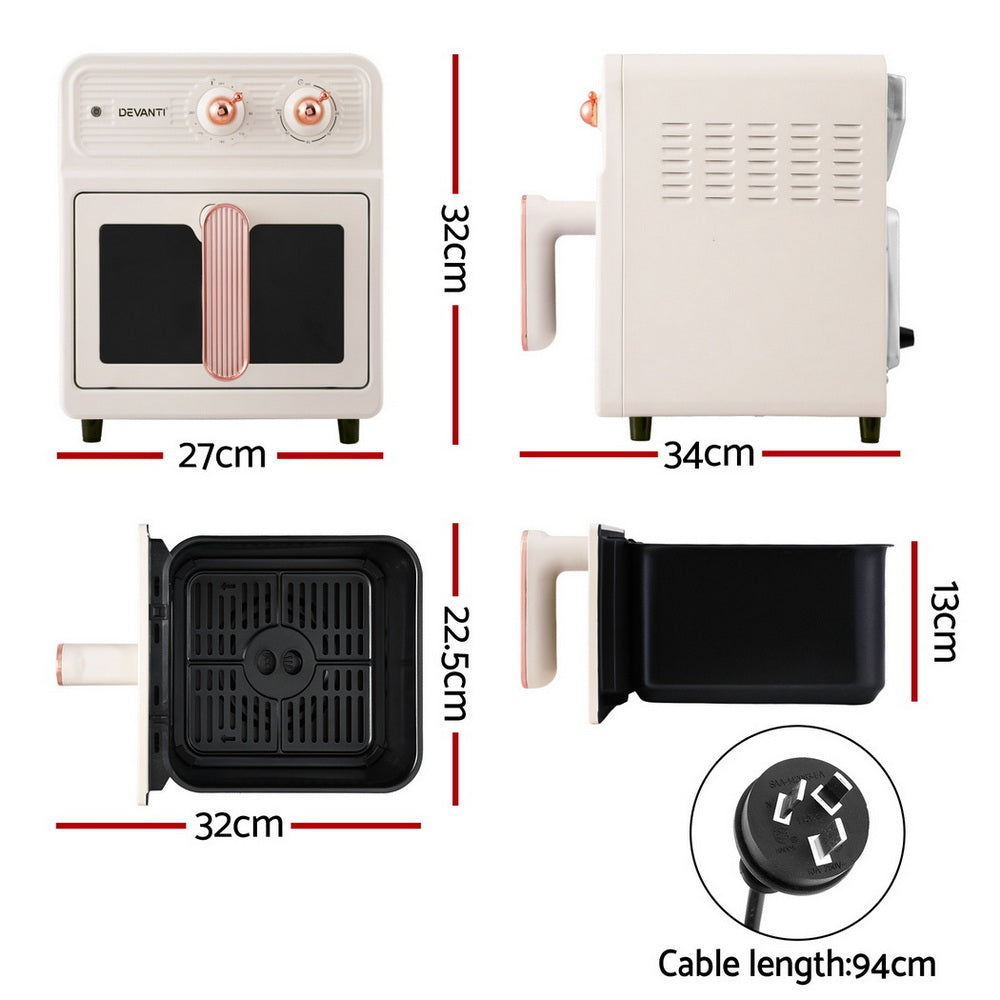 Devanti 6L Air Fryer Knob Control 1700W Cream-1