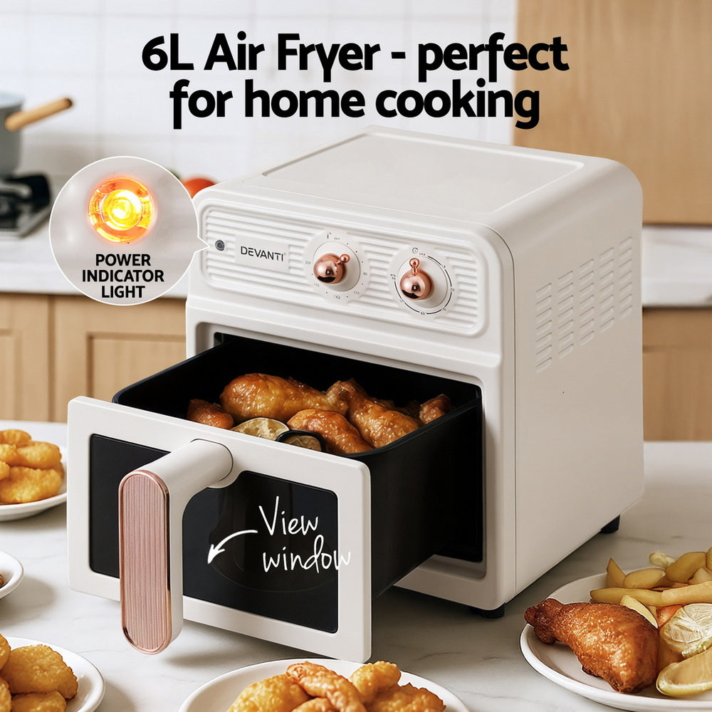 Devanti 6L Air Fryer Knob Control 1700W Cream-4